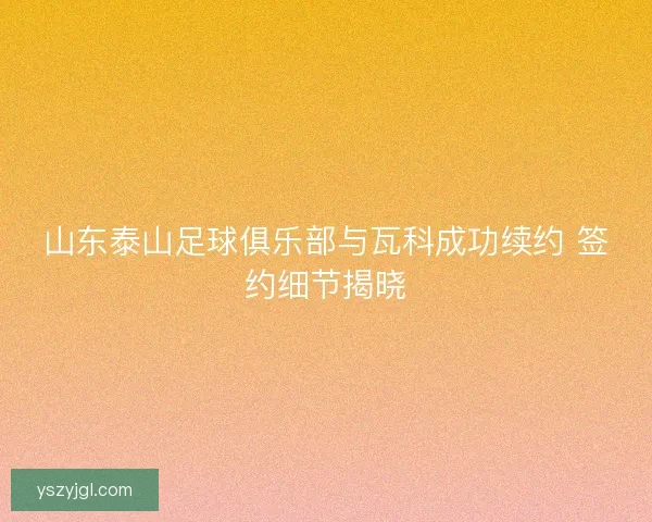 山东泰山足球俱乐部与瓦科成功续约 签约细节揭晓